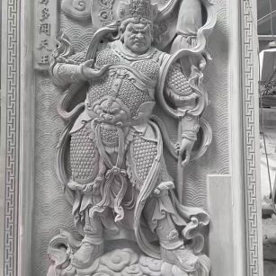 广东 芝麻灰花岗岩人物雕刻——多闻天王