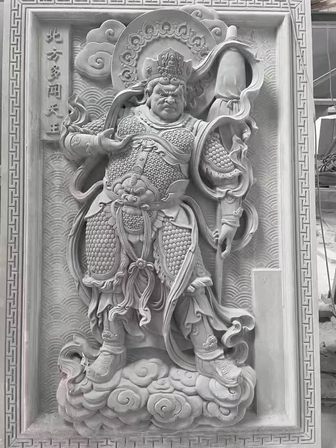 广东 芝麻灰花岗岩人物雕刻——多闻天王
